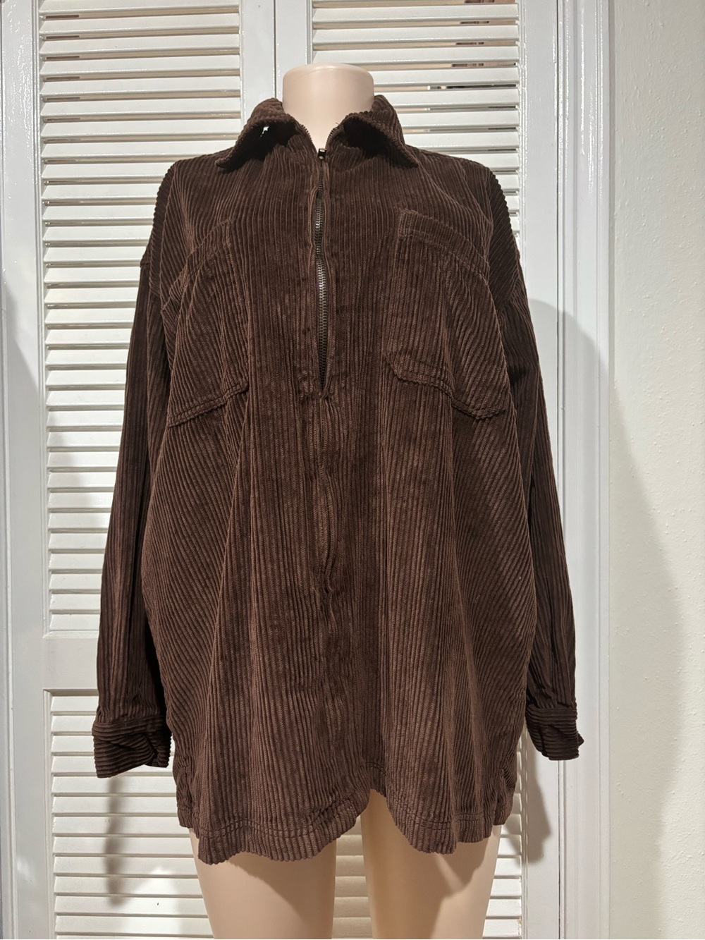 Mens Brown Corduroy Zip-Front Overshirt